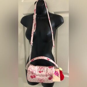 Betsey‎ Johnson Luv Betsey Coral Pink multi puffy red heart cherry crossbody bag